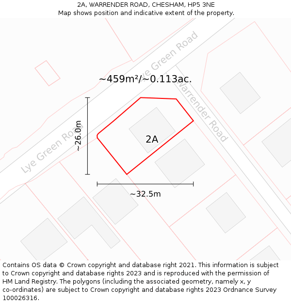 2A, WARRENDER ROAD, CHESHAM, HP5 3NE: Plot and title map