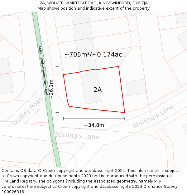 2A, WOLVERHAMPTON ROAD, KINGSWINFORD, DY6 7JA: Plot and title map