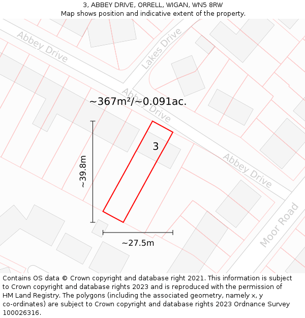 3, ABBEY DRIVE, ORRELL, WIGAN, WN5 8RW: Plot and title map