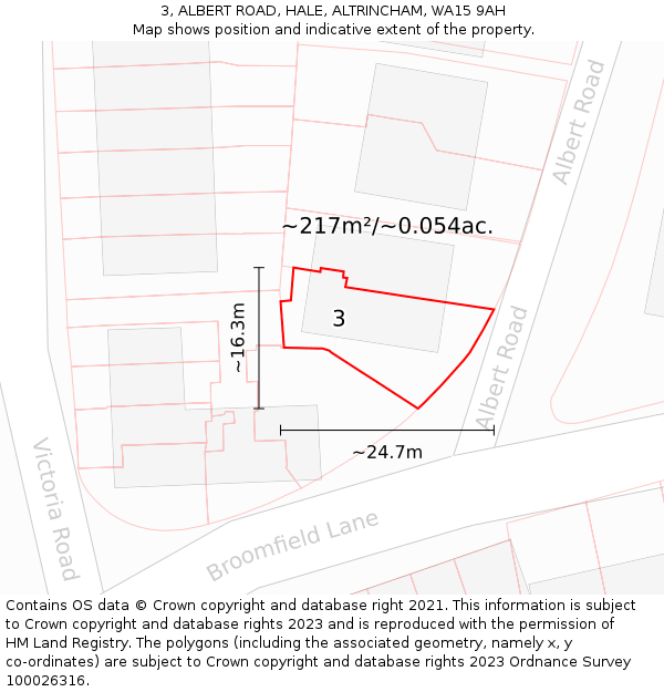 3, ALBERT ROAD, HALE, ALTRINCHAM, WA15 9AH: Plot and title map