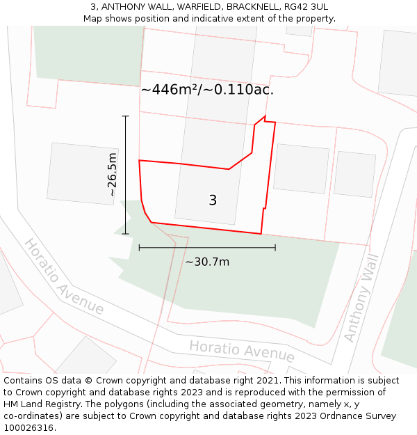 3, ANTHONY WALL, WARFIELD, BRACKNELL, RG42 3UL: Plot and title map