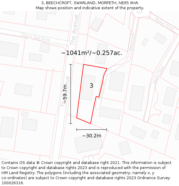 3, BEECHCROFT, SWARLAND, MORPETH, NE65 9HA: Plot and title map