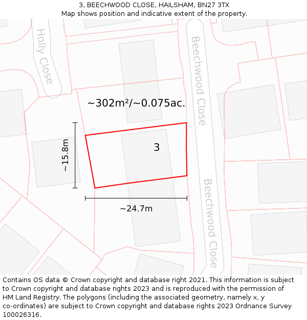 3, BEECHWOOD CLOSE, HAILSHAM, BN27 3TX: Plot and title map
