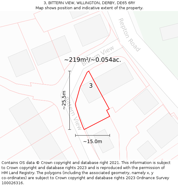 3, BITTERN VIEW, WILLINGTON, DERBY, DE65 6RY: Plot and title map