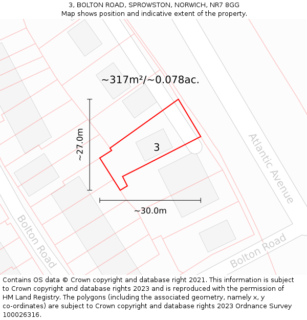 3, BOLTON ROAD, SPROWSTON, NORWICH, NR7 8GG: Plot and title map