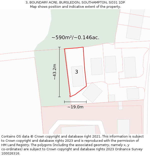 3, BOUNDARY ACRE, BURSLEDON, SOUTHAMPTON, SO31 1DP: Plot and title map