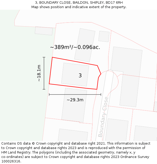 3, BOUNDARY CLOSE, BAILDON, SHIPLEY, BD17 6RH: Plot and title map