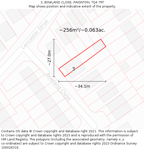 3, BOWLAND CLOSE, PAIGNTON, TQ4 7RT: Plot and title map