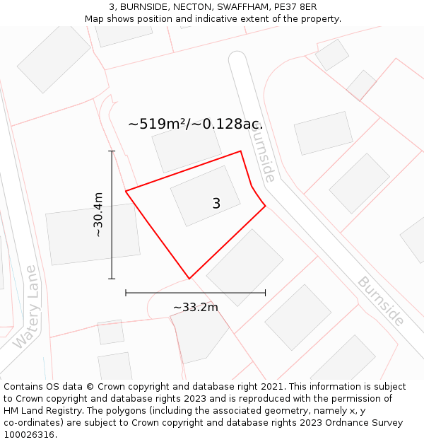 3, BURNSIDE, NECTON, SWAFFHAM, PE37 8ER: Plot and title map