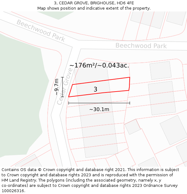 3, CEDAR GROVE, BRIGHOUSE, HD6 4FE: Plot and title map