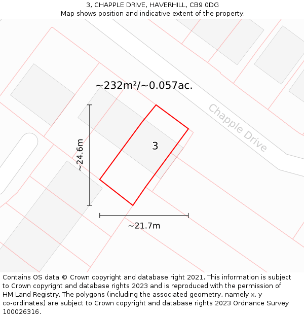 3, CHAPPLE DRIVE, HAVERHILL, CB9 0DG: Plot and title map