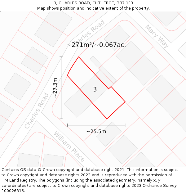 3, CHARLES ROAD, CLITHEROE, BB7 1FR: Plot and title map