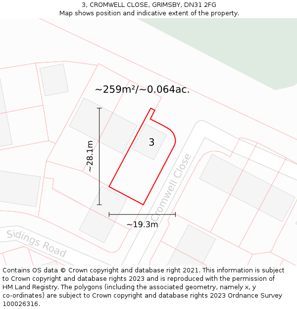 3, CROMWELL CLOSE, GRIMSBY, DN31 2FG: Plot and title map