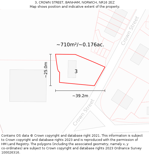 3, CROWN STREET, BANHAM, NORWICH, NR16 2EZ: Plot and title map