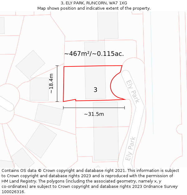 3, ELY PARK, RUNCORN, WA7 1XG: Plot and title map
