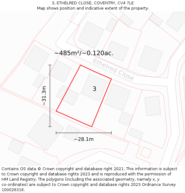 3, ETHELRED CLOSE, COVENTRY, CV4 7LE: Plot and title map