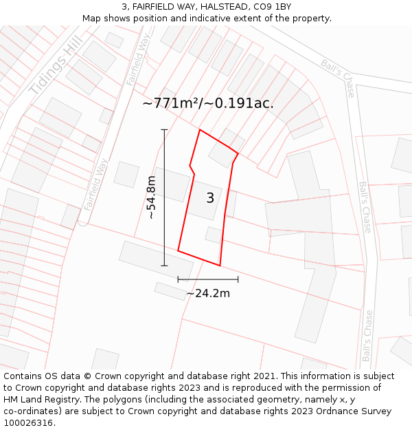 3, FAIRFIELD WAY, HALSTEAD, CO9 1BY: Plot and title map