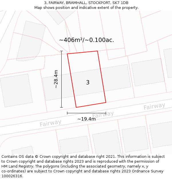 3, FAIRWAY, BRAMHALL, STOCKPORT, SK7 1DB: Plot and title map