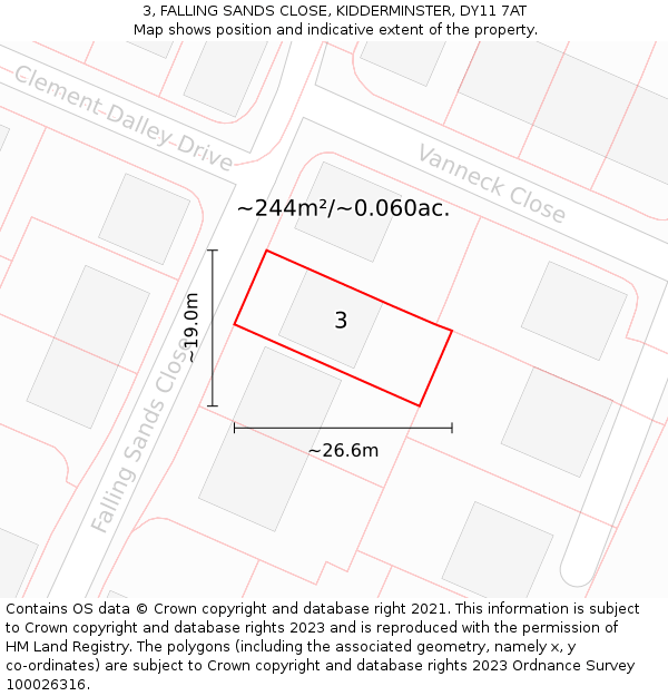 3, FALLING SANDS CLOSE, KIDDERMINSTER, DY11 7AT: Plot and title map