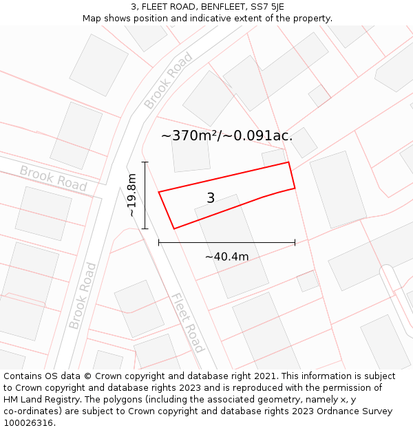 3, FLEET ROAD, BENFLEET, SS7 5JE: Plot and title map
