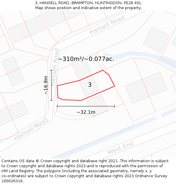 3, HANSELL ROAD, BRAMPTON, HUNTINGDON, PE28 4SL: Plot and title map