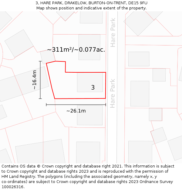 3, HARE PARK, DRAKELOW, BURTON-ON-TRENT, DE15 9FU: Plot and title map