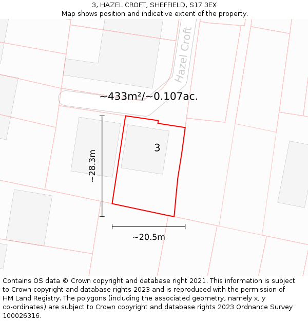3, HAZEL CROFT, SHEFFIELD, S17 3EX: Plot and title map