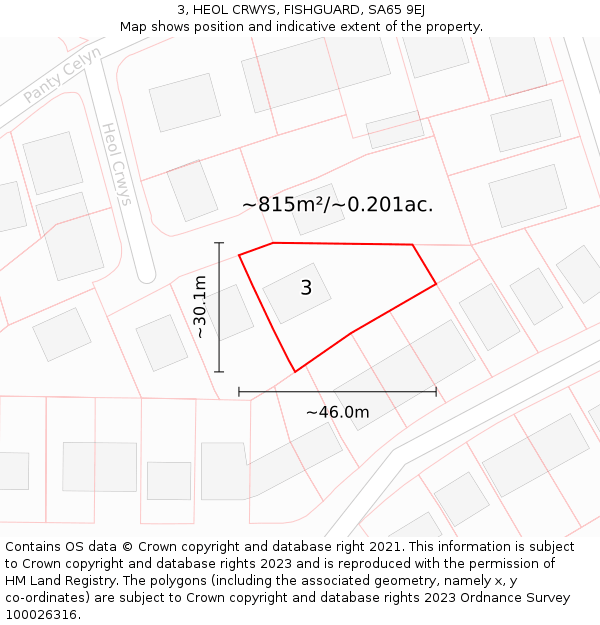 3, HEOL CRWYS, FISHGUARD, SA65 9EJ: Plot and title map