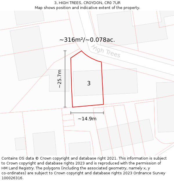3, HIGH TREES, CROYDON, CR0 7UR: Plot and title map
