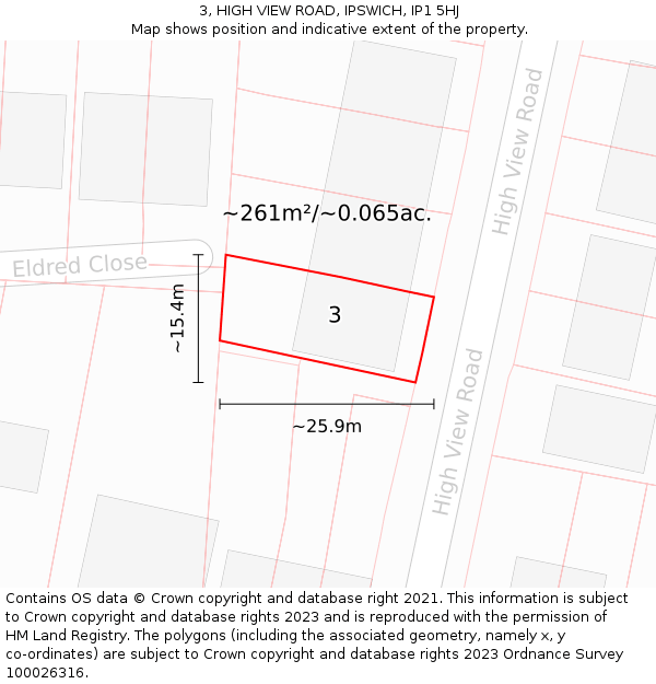 3, HIGH VIEW ROAD, IPSWICH, IP1 5HJ: Plot and title map