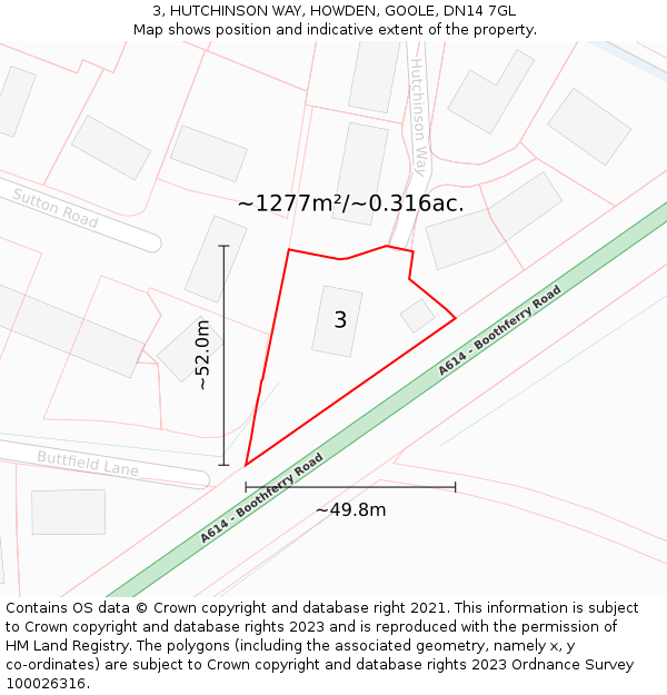 3, HUTCHINSON WAY, HOWDEN, GOOLE, DN14 7GL: Plot and title map