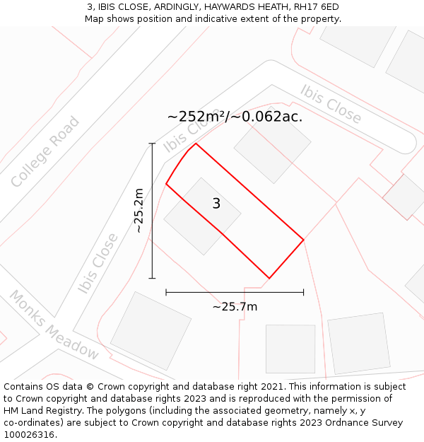 3, IBIS CLOSE, ARDINGLY, HAYWARDS HEATH, RH17 6ED: Plot and title map
