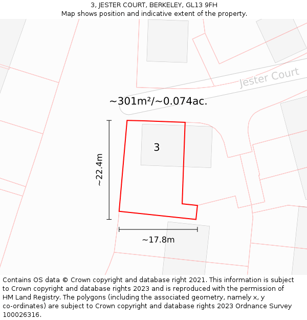 3, JESTER COURT, BERKELEY, GL13 9FH: Plot and title map