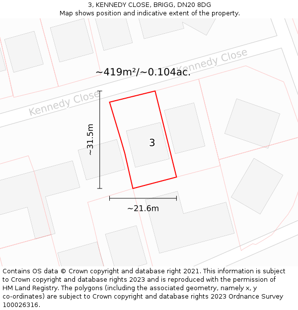 3, KENNEDY CLOSE, BRIGG, DN20 8DG: Plot and title map