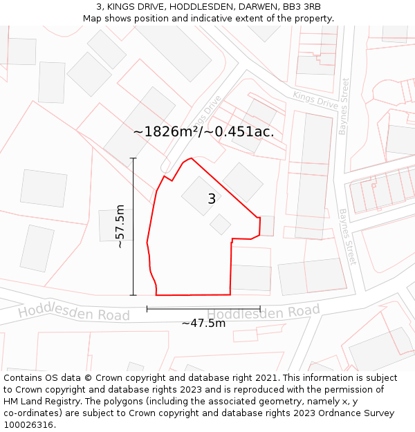 3, KINGS DRIVE, HODDLESDEN, DARWEN, BB3 3RB: Plot and title map