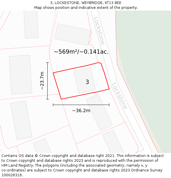 3, LOCKESTONE, WEYBRIDGE, KT13 8EE: Plot and title map