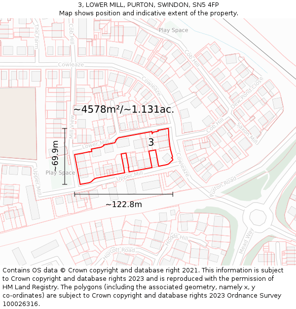 3, LOWER MILL, PURTON, SWINDON, SN5 4FP: Plot and title map