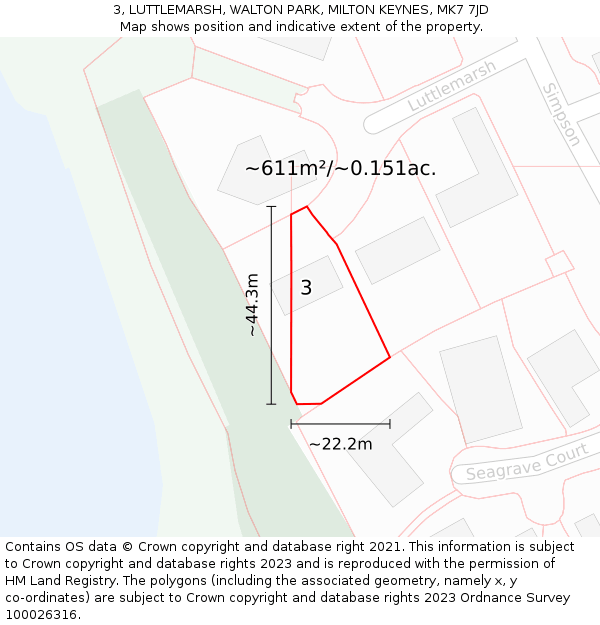3, LUTTLEMARSH, WALTON PARK, MILTON KEYNES, MK7 7JD: Plot and title map