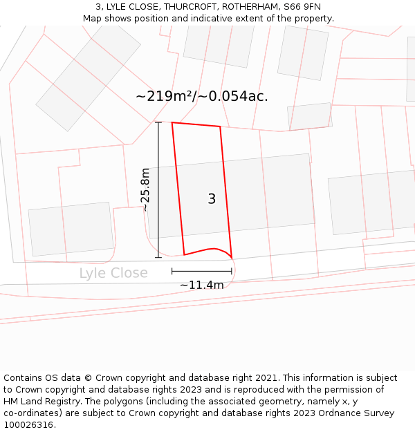3, LYLE CLOSE, THURCROFT, ROTHERHAM, S66 9FN: Plot and title map