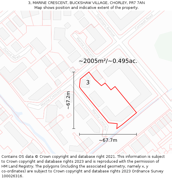 3, MARINE CRESCENT, BUCKSHAW VILLAGE, CHORLEY, PR7 7AN: Plot and title map