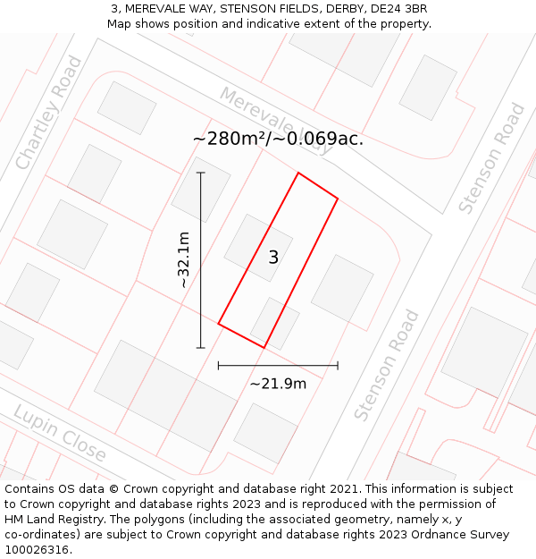 3, MEREVALE WAY, STENSON FIELDS, DERBY, DE24 3BR: Plot and title map