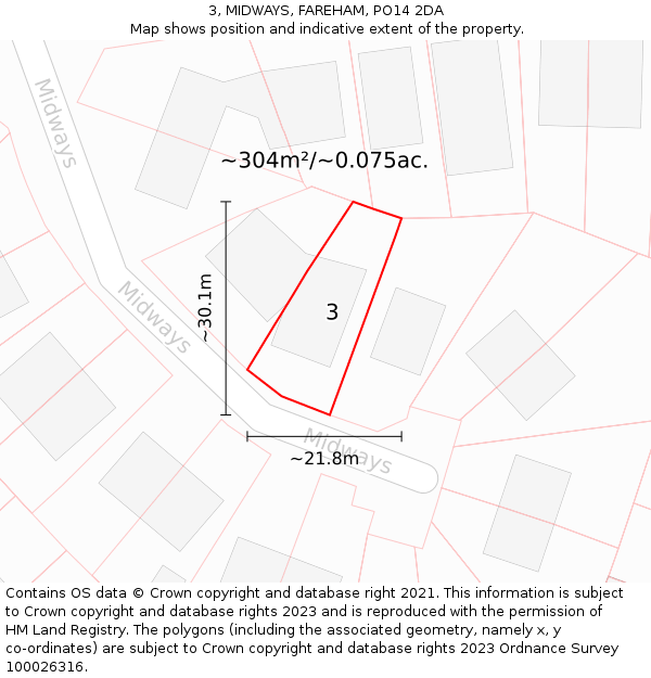3, MIDWAYS, FAREHAM, PO14 2DA: Plot and title map