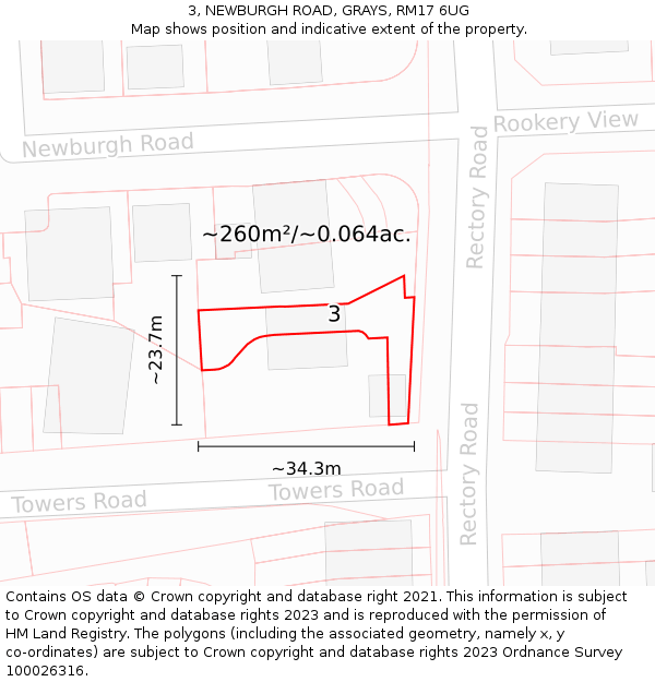 3, NEWBURGH ROAD, GRAYS, RM17 6UG: Plot and title map