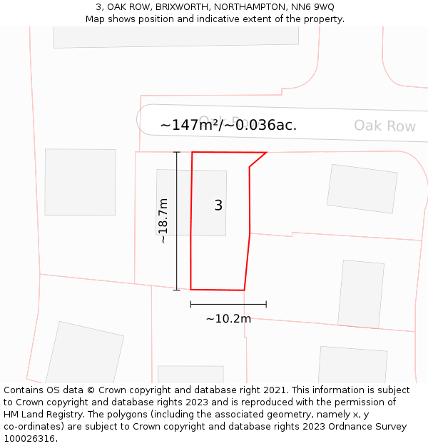 3, OAK ROW, BRIXWORTH, NORTHAMPTON, NN6 9WQ: Plot and title map