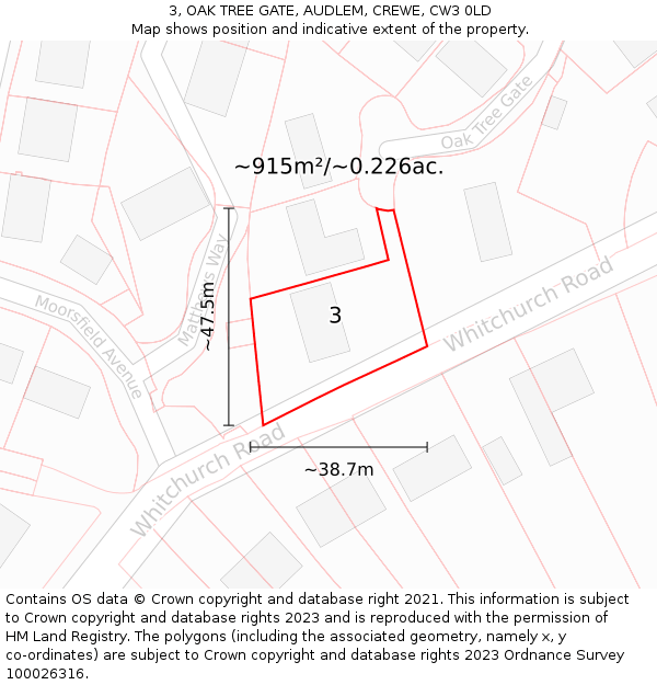 3, OAK TREE GATE, AUDLEM, CREWE, CW3 0LD: Plot and title map