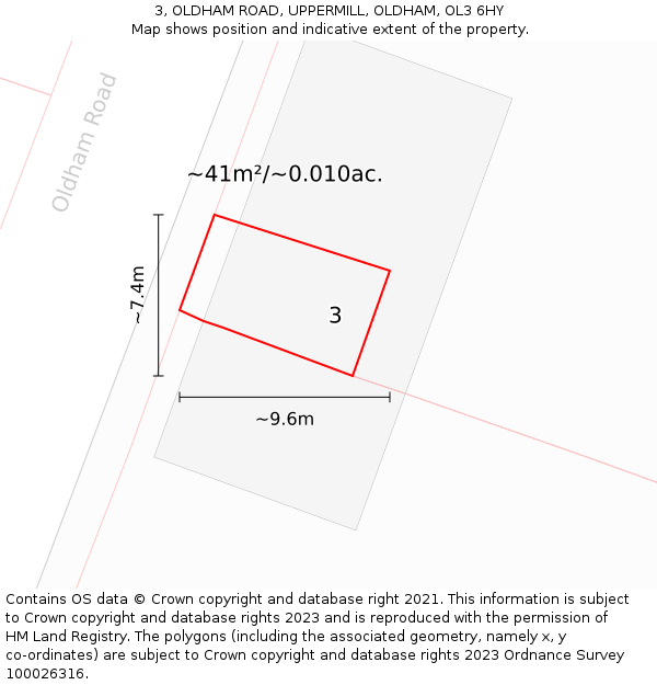 3, OLDHAM ROAD, UPPERMILL, OLDHAM, OL3 6HY: Plot and title map