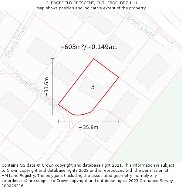 3, PAGEFIELD CRESCENT, CLITHEROE, BB7 1LH: Plot and title map