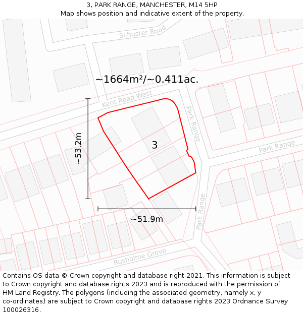 3, PARK RANGE, MANCHESTER, M14 5HP: Plot and title map