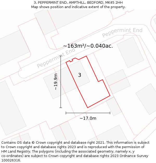 3, PEPPERMINT END, AMPTHILL, BEDFORD, MK45 2HH: Plot and title map