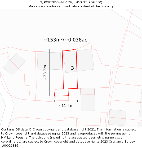 3, PORTSDOWN VIEW, HAVANT, PO9 3DQ: Plot and title map